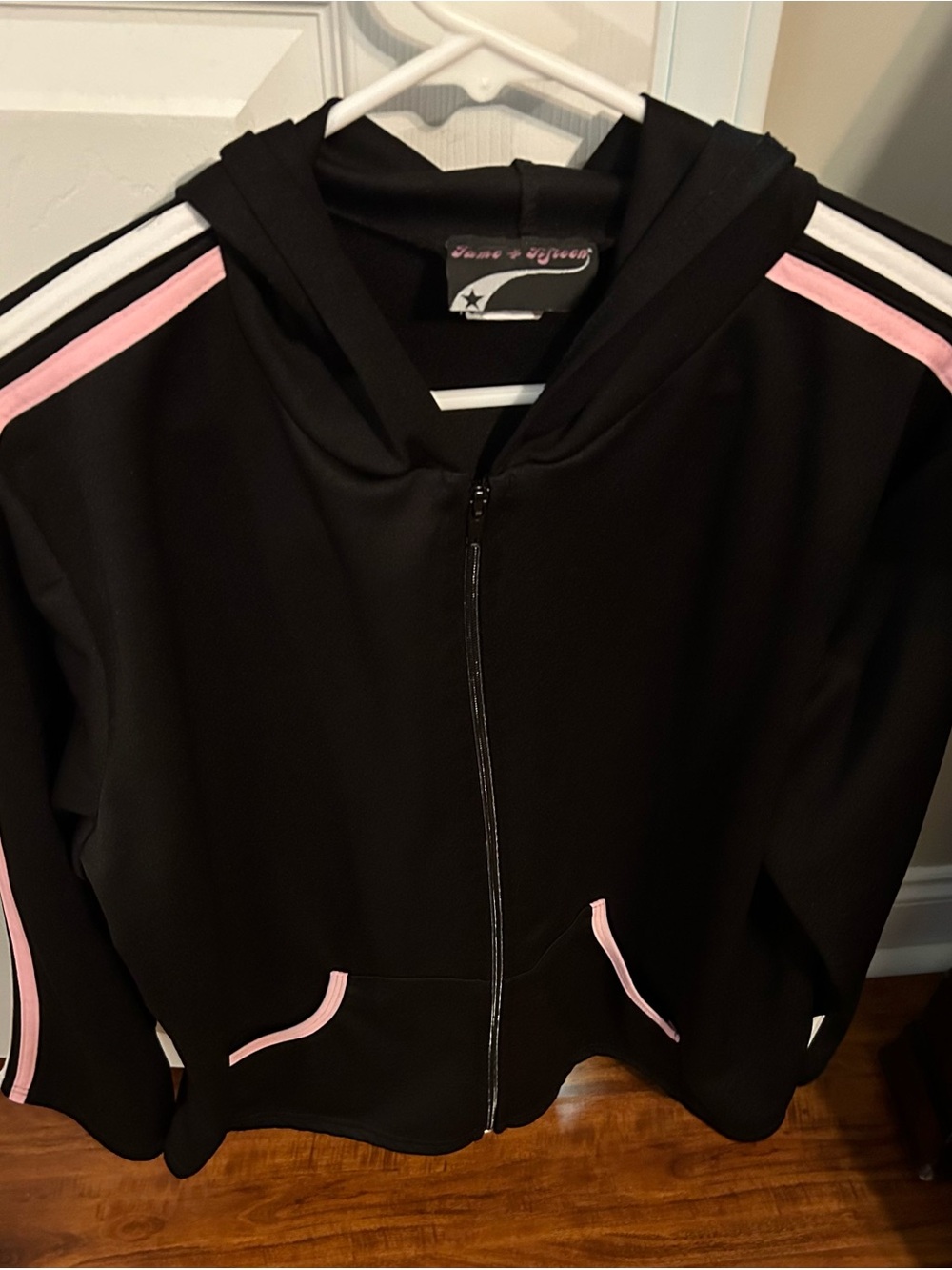 Black Hoodie Jacket with Pink Trim - Women's Zip-Up